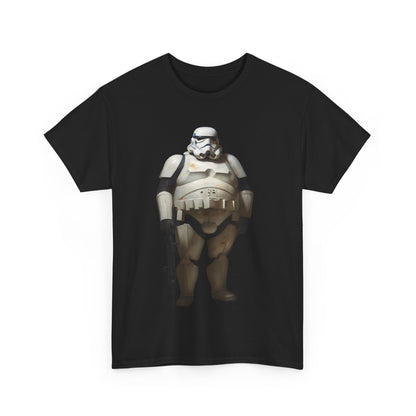 Chubby Stormtrooper Graphic Unisex Tee Shirt, elegantly presented in black with a striking design of a Stormtrooper, merging nostalgia and modern style for the discerning fan.