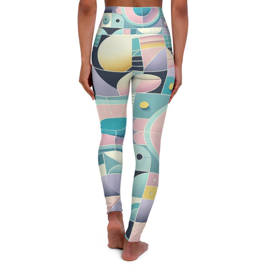 Elegant Pastel Geometric Leggings for Women by Dazzling Dreams Studio featuring a stylish abstract pattern in soft light pink, baby blue, and lavender shades.