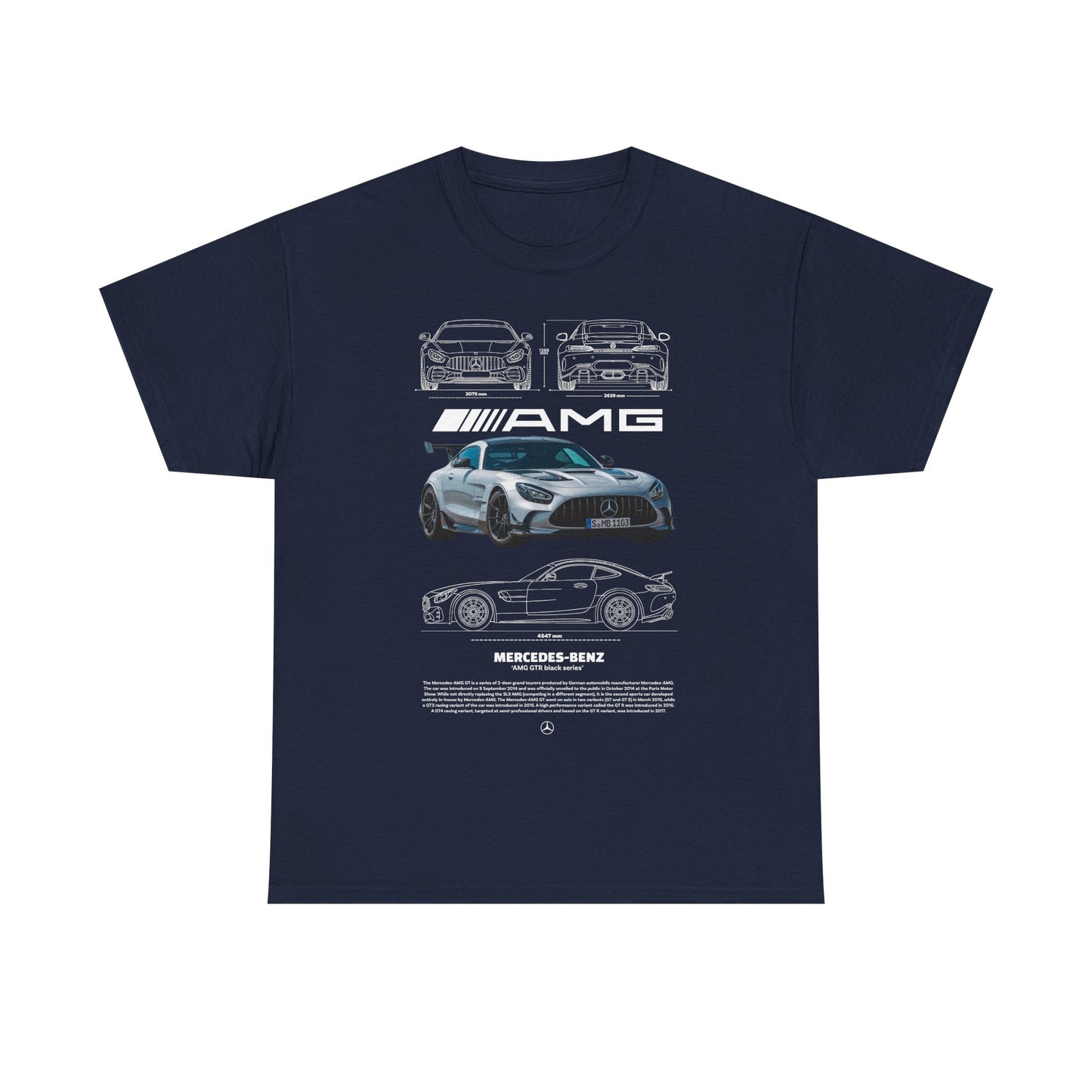 Classic navy men's t-shirt decorated with a striking AMG design, a must-have for any discerning Mercedes-Benz aficionado.