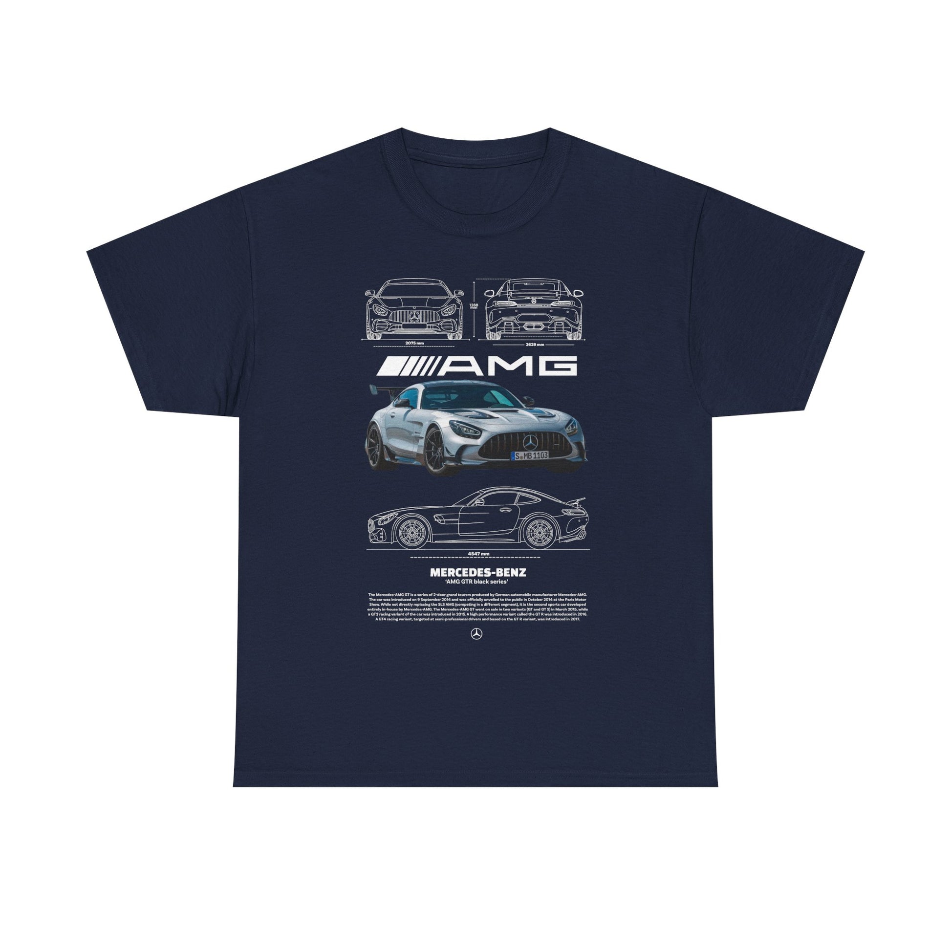 Classic navy men's t-shirt decorated with a striking AMG design, a must-have for any discerning Mercedes-Benz aficionado.