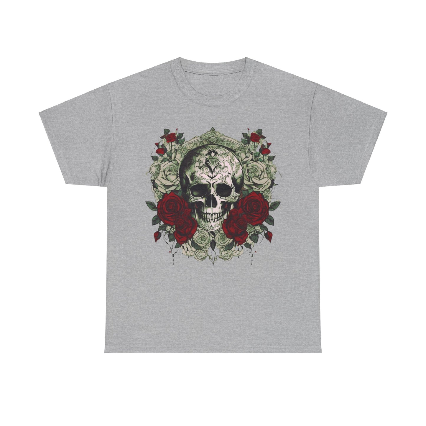 Skulls and Roses Cotton Tee, Unisex Graphic Shirt, 7 color choice