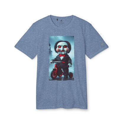 Adidas Unisex Halloween Jigsaw Cute T-shirt in light blue, featuring a chic design of the Jigsaw character, perfect for a trendy and festive Halloween look.