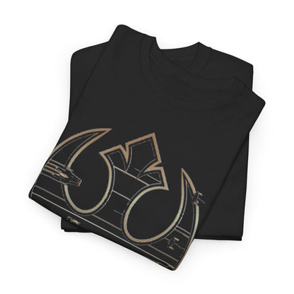 Premium folded black T-shirts showcasing the Rebel Alliance logo, ideal for stylish collectors and fans of Star Wars.