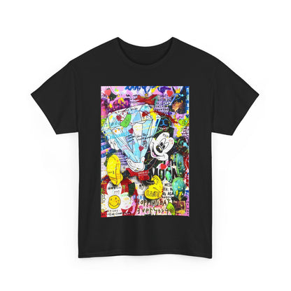 Front view of the luxury unisex Mickey Mouse Graffiti Graphic T-Shirt Tee, featuring vibrant graffiti art with iconic Mickey Mouse, ideal for trendsetters.