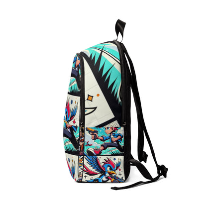 Contemporary Abstract Harmony Fusion Backpack by Dazzling Dreams Studio showcasing vibrant pop art characters and modern motifs perfect for art lovers.