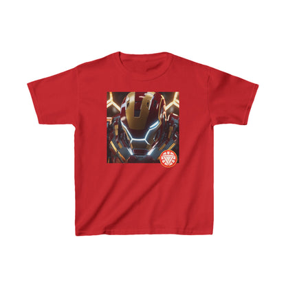 Kids Iron Man Heavy Duty Tee in red adorned with an impressive graphic of Iron Man's helmet, a luxurious addition to any child’s superhero wardrobe.