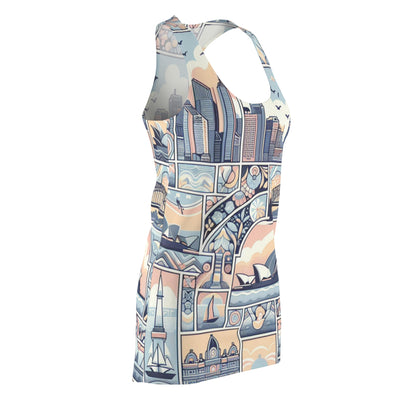 Lorenzo Vespertine Sydney Dress - Trendy dress with an artistic racerback, embodying the vibrant essence of Sydney's iconic landmarks.