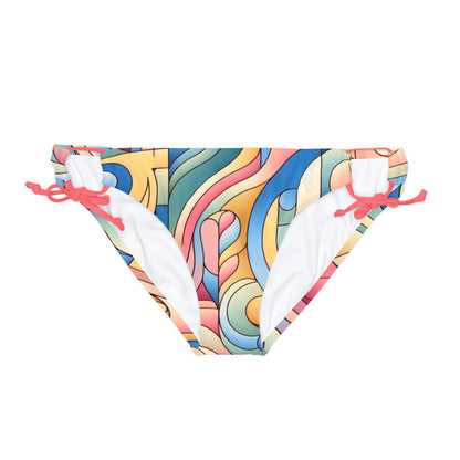 Pastel Pink Abstract Tie Side Bikini Bottom from Dazzling Dreams Studio, showcasing an elegant abstract design ideal for summer swimwear style.