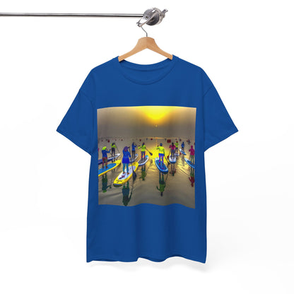 Chic and breathable paddle boarding scene T-shirt by Dazzling Dreams Studio, a must-have for outdoor enthusiasts.