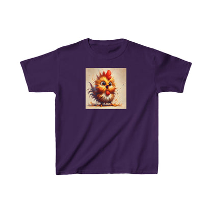 Stylish Child's Unisex Cartoon Bird Graphic Cotton Tee in rich purple adorned with a whimsical cartoon rooster design, a must-have for discerning young fashionistas.