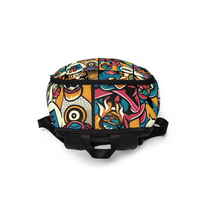 Fashionable Pop Art Backpack by Dazzling Dreams Studio designed for modern individuals, highlighting its unique art-inspired aesthetic.