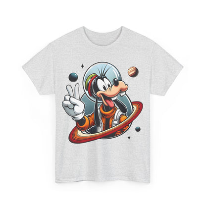 A sophisticated grey variant of the 'Blast Off with Goofy Astronaut Graphic Unisex Graphic Tee Shirt', featuring the delightful Goofy astronaut illustration amidst a stellar background.