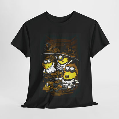 Minions Star Wars Trash Compactor Graphic T-Shirt Urban Unisex Cotton featuring cartoon Minions in a chaotic space scene, perfect for fans of humour and pop culture. This unisex T Shirt showcases a vibrant and funny design that appeals to Minions enthusiasts.
