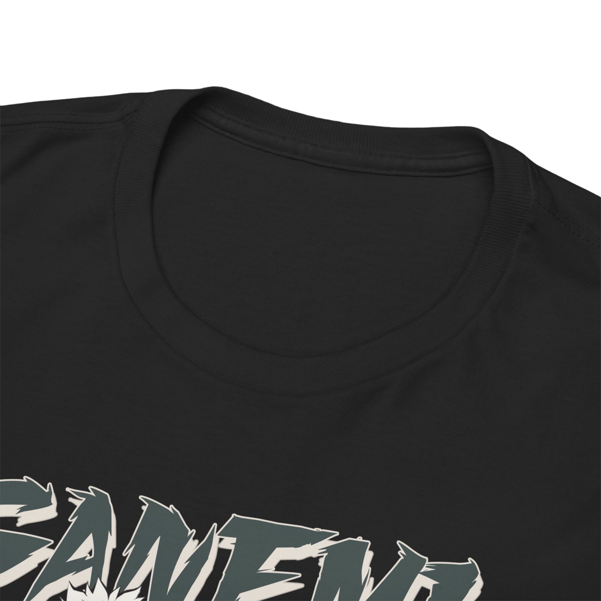 Detail shot of the luxurious fabric of the Sanemi Shinazugawa T-shirt, showcasing its soft texture and finely stitched neckline, symbolising comfort and high-quality craftsmanship.