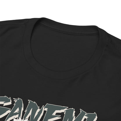 Detail shot of the luxurious fabric of the Sanemi Shinazugawa T-shirt, showcasing its soft texture and finely stitched neckline, symbolising comfort and high-quality craftsmanship.