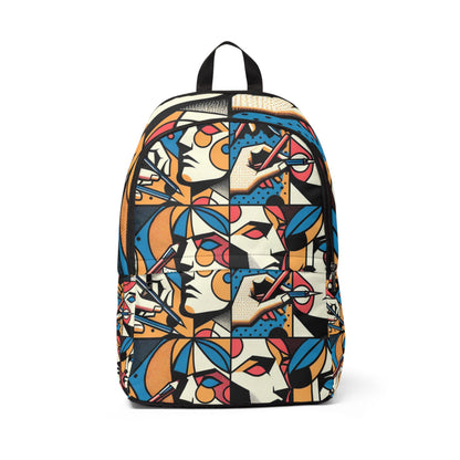 Dazzling Dreams Studio Fusion Abstract Pop Art Backpack showcasing dynamic cartoon motifs in vibrant colours, ideal for stylish individuals seeking a trendy accessory.