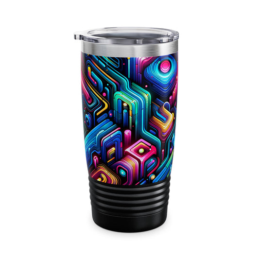 20Oz Neon Brilliance Tumbler showcasing an eye-catching swirling pattern in bold colours, designed for both style and functionality, made from durable double-wall stainless steel.