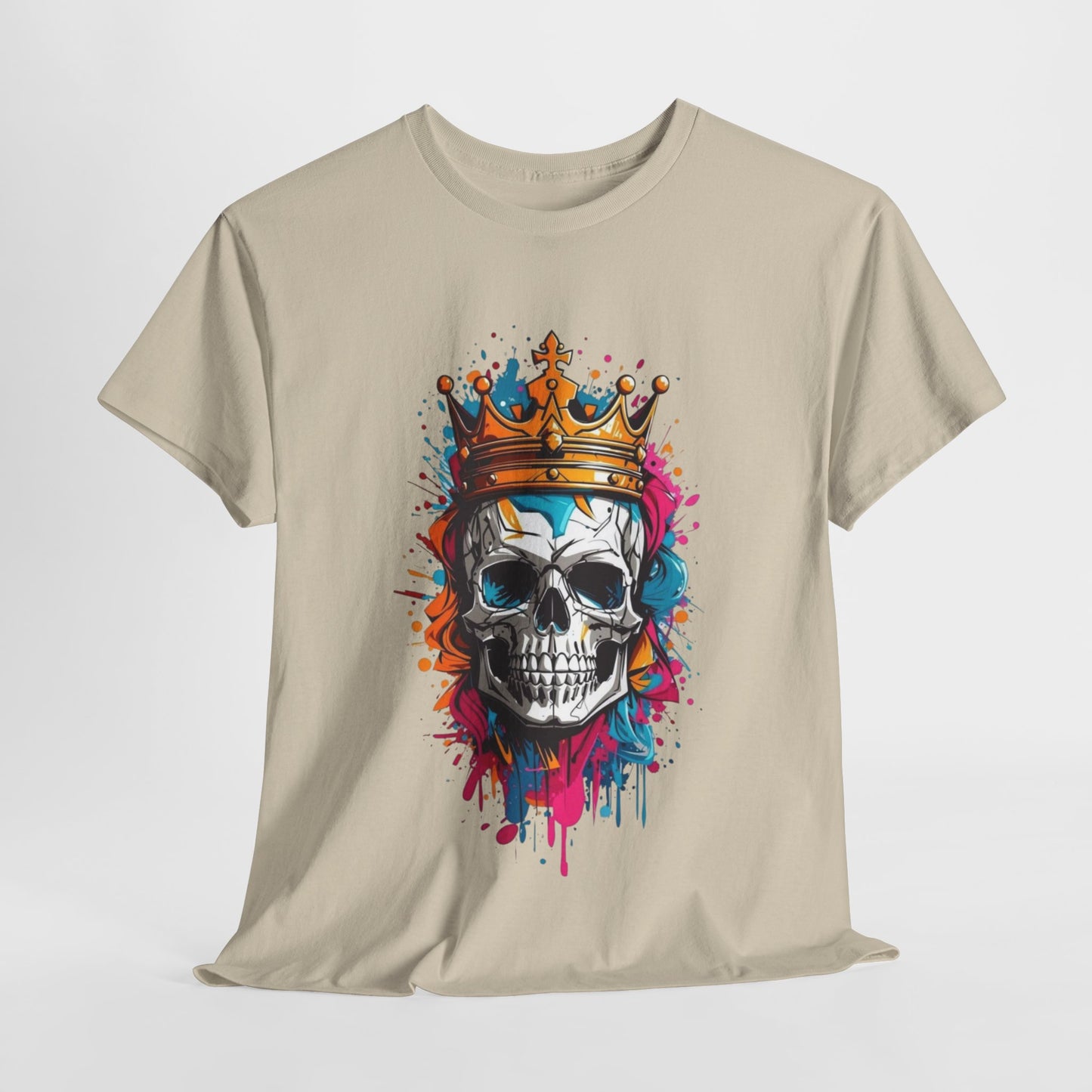 MENS Funny T Shirt GOLDEN Skull CROWN Design BLUE:PINK:ORANGE TEE Unisex Women's