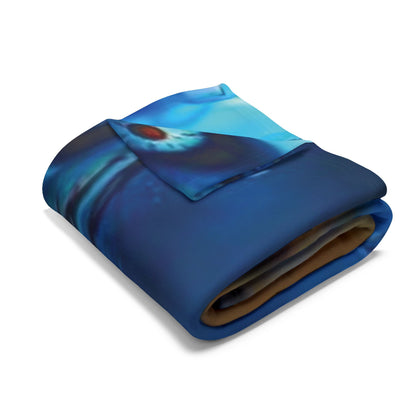 Sumptuous Decorative and Warm Halloween Skellington Spooky Arctic Fleece Blanket, elegantly rolled and showcasing a rich blue hue, perfect for adding warmth and style to Halloween festivities.