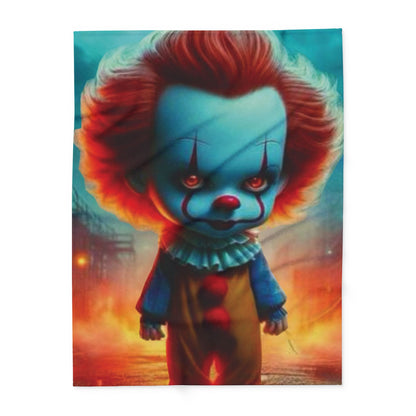Sumptuous Decorative and Warm Halloween Pennywise IT Spooky Arctic Fleece Blanket, featuring a haunting design of a clown figure in eerie colours, ideal for festive décor.