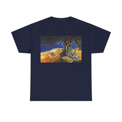 Discworld Reaper Man Graphic Unisex Tee in elegant navy, adorned with a captivating design inspired by Terry Pratchett, offering a blend of comfort and artistry.