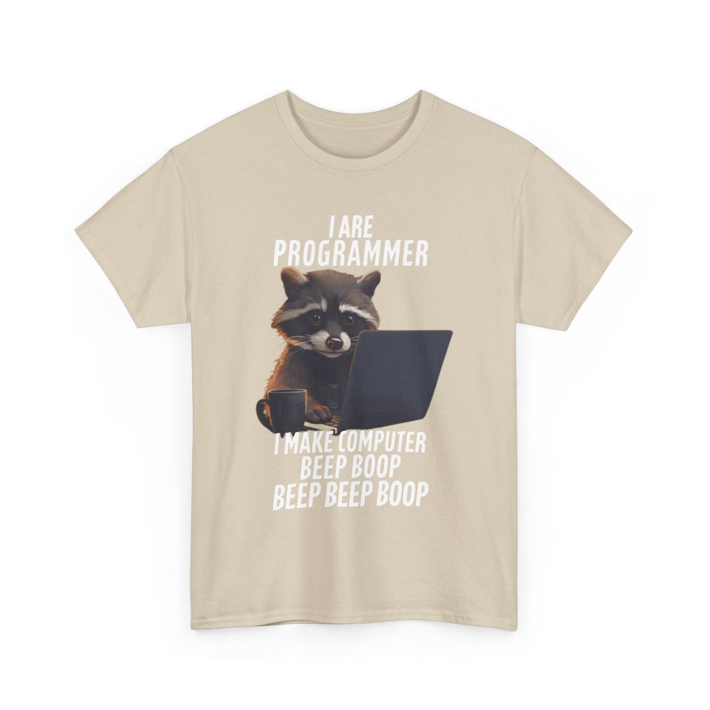 Funny Raccoon Programmer T-Shirt - 'I Are Programmer' Cartoon Graphic Tee for Coders and Tech Enthusiasts