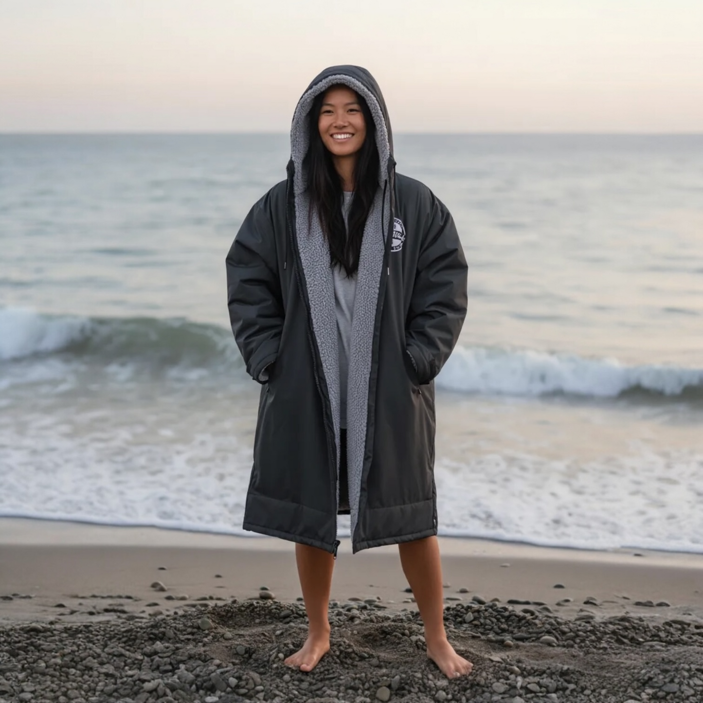 Close-up of the oversized FatWrap changing robe with plush sherpa fleece lining, exemplifying comfort and style for water sports enthusiasts.