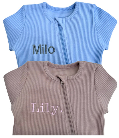 Luxury velvet mocha zip sleepsuit for babies from DreamBuy, featuring a soft skin-friendly design perfect for comfort and style.