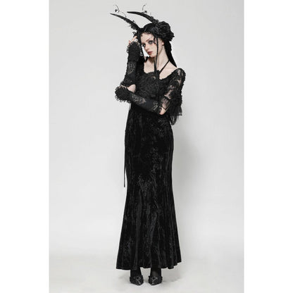 Elegant layered design of the Dark in Love Alazne Dark Rose Embroidered Mermaid Maxi Dress, showcasing its flattering silhouette and luxurious fabric.