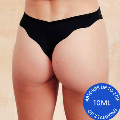 Elegant Gracie Leakproof Thong showcasing discreet menstrual and bladder protection, perfect for all-day comfort and style. Size XS-XXL, tailored for modern living.