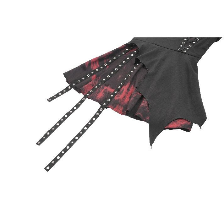 Detailed view of the adjustable spaghetti straps and rebellious grommet design on the Dark in Love Nyssa Mini Dress, ideal for edgy evening wear.