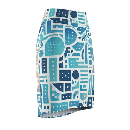 Elegant Elara Sinclair Pastel Blue Pencil Skirt by Dazzling Dreams Studio showcasing a unique modern design with flattering curves and sophisticated shapes.