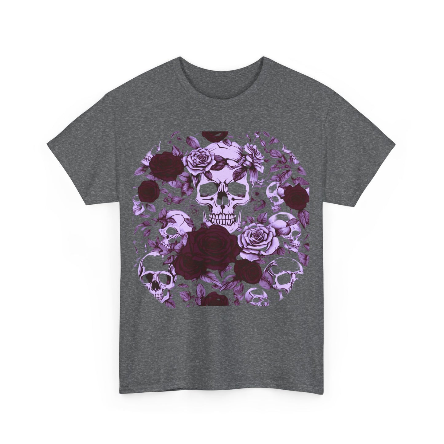 Skulls and Roses Cotton Tee, Unisex Graphic Shirt, 7 color choice