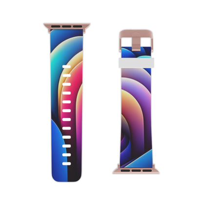 Vibrant Neon DesignVista Castle Apple Watch Band by Dazzling Dreams Studio showcasing modern abstract art with kaleidoscope colours in striking blues, energetic pinks, and radiant yellows.