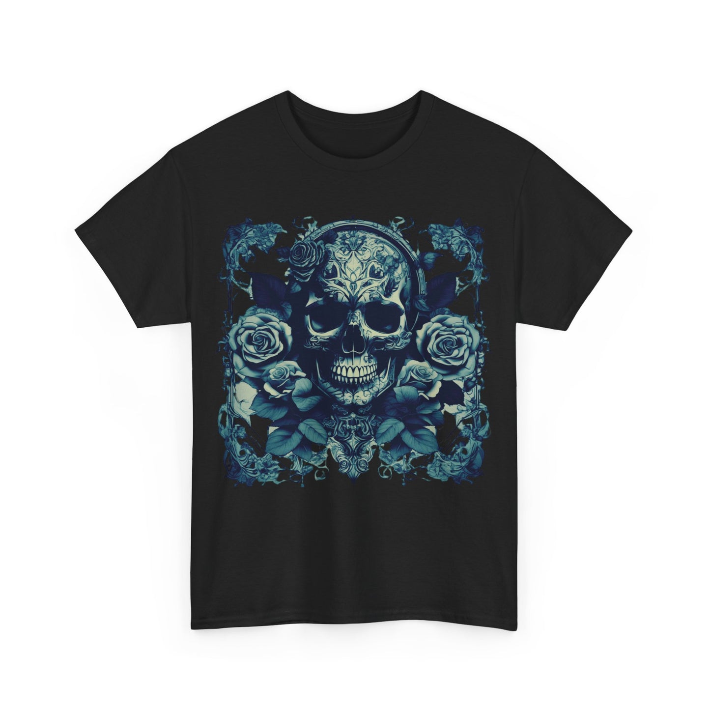 Skulls and Roses Cotton Tee, Unisex Graphic Shirt, 7 color choice