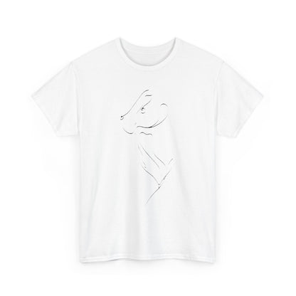 Stylish white cotton t-shirt displaying a sophisticated outline of an animal's profile, embodying contemporary design and whimsical charm for a refined casual look.
