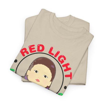 Elegant Squid Game Unisex Graphic Cotton T-Shirt showcasing 'RED LIGHT GREEN LIGHT' artwork, an ideal blend of humour and style for both men and women.
