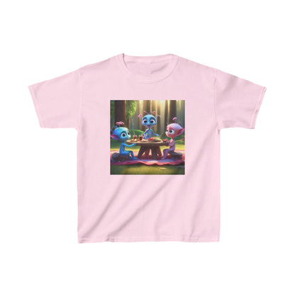 Kids Adorable Cute Aliens Heavy Cotton Tee in delicate pink, beautifully adorned with whimsical alien imagery for imaginative kids.