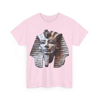 Pharaoh’s Gaze Unisex Graphic Tee - Luxurious Cotton T-Shirt featuring an iconic Egyptian design on a soft pink background, perfect for art lovers.