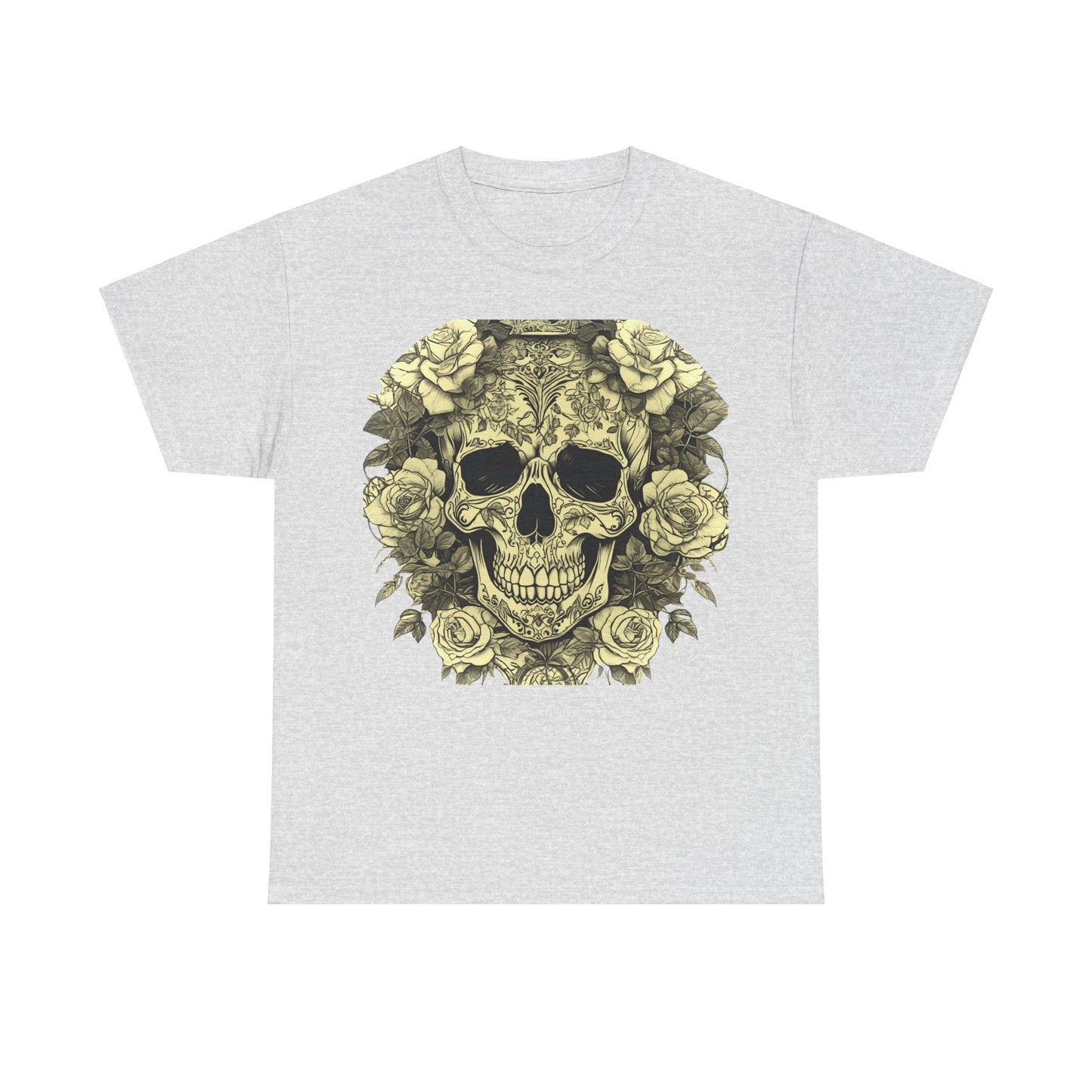 Skulls and Roses Cotton Tee, Unisex Graphic Shirt, 7 color choice