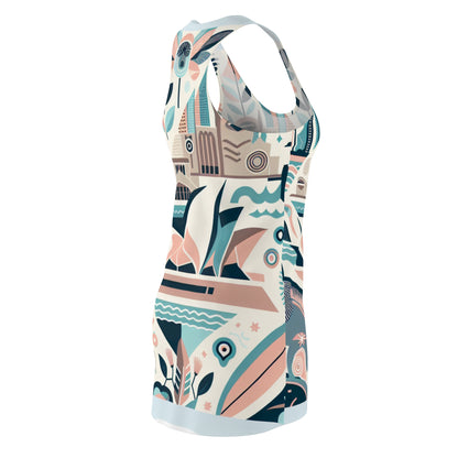 Luxurious Sydney-Inspired Racerback Dress by Dazzling Dreams Studio, showcasing vibrant pastel hues and eco-friendly design, perfect for elegant occasions.