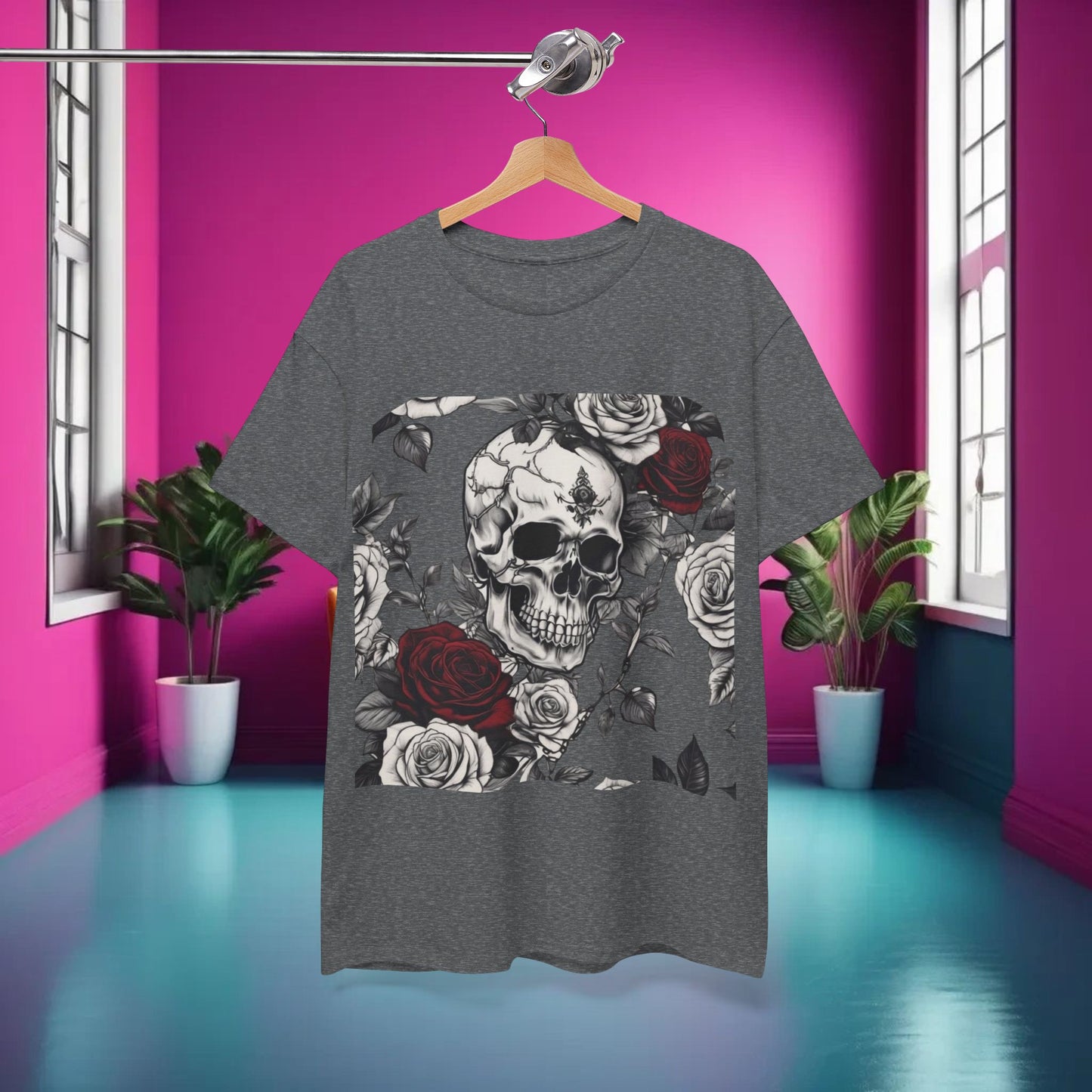 Skulls and Roses Cotton Tee, Unisex Graphic Shirt,