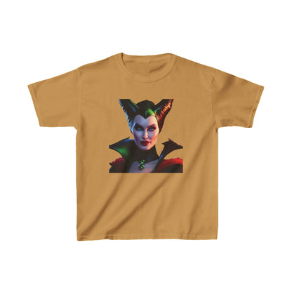 Maleficent Kids Tee in rich golden hue, beautifully displaying the iconic Maleficent character, designed for comfort and style for young Disney fans.