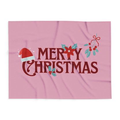 An artistic representation of the Decorative and Warm Christmas Arctic Fleece Blanket featuring a festive 'Merry Christmas' design, perfect for adding elegance to your home this holiday season.