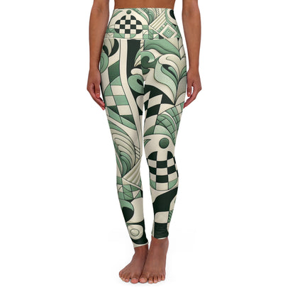 Pastel Green High-Waisted Fantasy Leggings from Dazzling Dreams Studio featuring stylish checkerboard and organic prints, perfect for luxurious athleisure wear, embodying comfort and modern design.