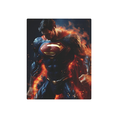 Superman Metal Art Poster - an imposing figure of Superman surrounded by flames, showcasing strength and heroism, crafted from high-quality aluminum for a luxurious wall decor.