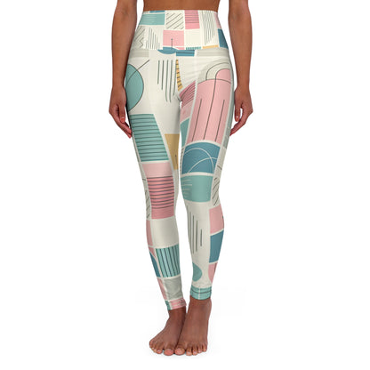 Luxury pastel leggings by Dazzling Dreams Studio, showcasing a stylish geometric pattern in soft pink, baby blue, mint green, and pale yellow, perfect for workouts or casual wear.