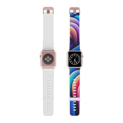 Elegant presentation of the Vibrant Neon DesignVista Castle Apple Watch Band created by Dazzling Dreams Studio, encapsulating modern artistry with a vibrant kaleidoscope effect for a striking fashion statement.
