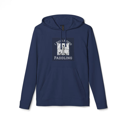 Adidas Women’s Fleece 'I Need a Good Paddling' Hoodie in navy, featuring a stylish graphic design suitable for paddleboarding enthusiasts.