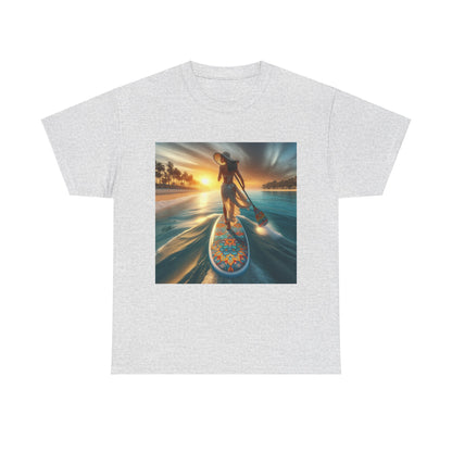Luxury Paddle Board T-Shirt featuring a captivating paddleboarding scene, designed by Dazzling Dreams Studio for outdoor enthusiasts and water lovers.